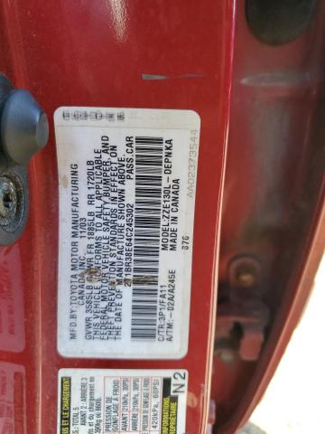 2T1BR38E64C245302 - 2004 TOYOTA COROLLA CE RED photo 12