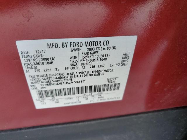 1FM5K8D81JGA53387 - 2018 FORD EXPLORER XLT Rot Foto 13