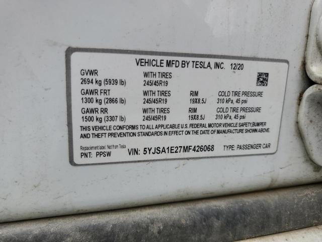 5YJSA1E27MF426068 - 2021 TESLA MODEL S Ağ foto 12