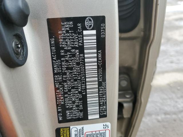 4T1BE32K55U077758 - 2005 TOYOTA CAMRY LE TAN photo 12