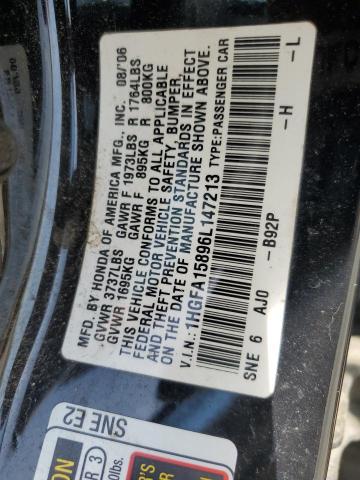 1HGFA15896L147213 - 2006 HONDA CIVIC EX BLACK photo 12