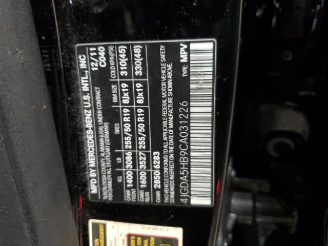 4JGDA5HB9CA031226 - 2012 MERCEDES-BENZ ML 350 4MATIC BLACK photo 13