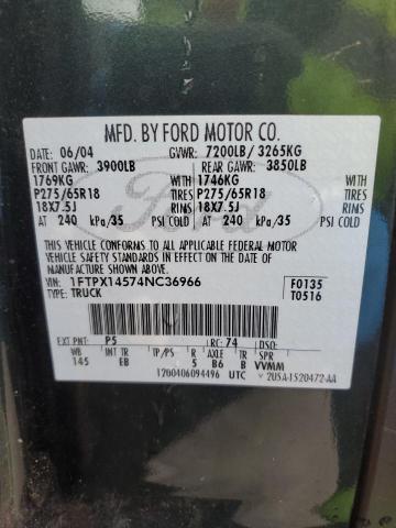 1FTPX14574NC36966 - 2004 FORD F150 GREEN photo 13