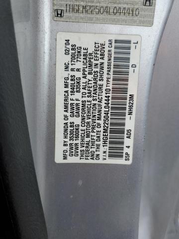 1HGEM22504L044410 - 2004 HONDA CIVIC LX SILVER photo 12