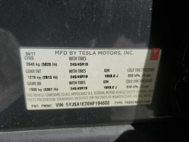 5YJSA1E20HF194600 - 2017 TESLA MODEL S 蓝色 照片 12