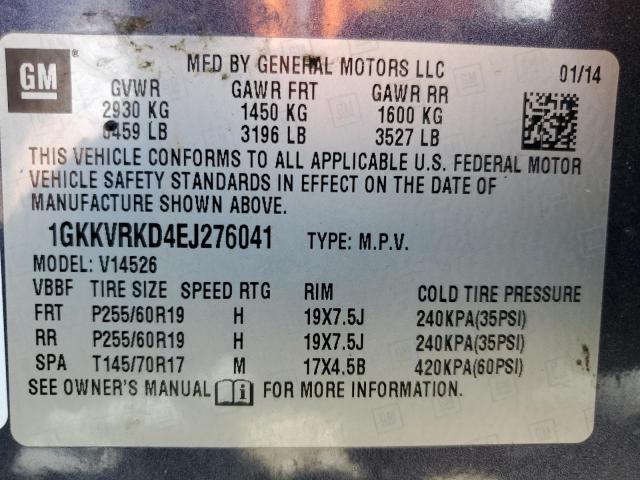 1GKKVRKD4EJ276041 - 2014 GMC ACADIA SLT-1 BLUE photo 13