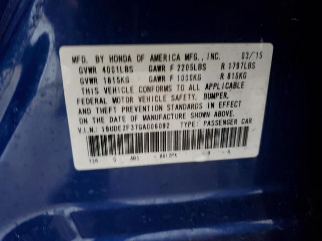 19UDE2F37GA006092 - 2016 ACURA ILX BASE WATCH PLUS BLUE photo 12