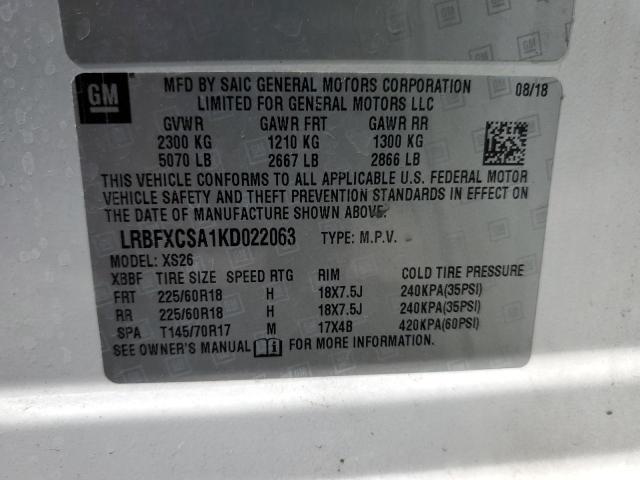 LRBFXCSA1KD022063 - 2019 BUICK ENVISION ESSENCE Սպիտակ լուսանկար 13