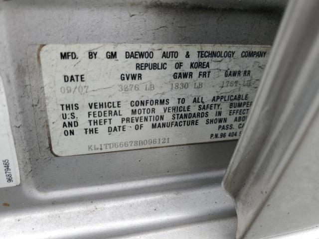 KL1TD66678B096121 - 2008 CHEVROLET AVEO BASE Gümüş foto 13