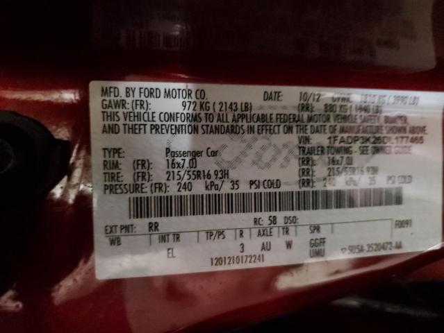 1FADP3K26DL177465 - 2013 FORD FOCUS SE RED photo 12