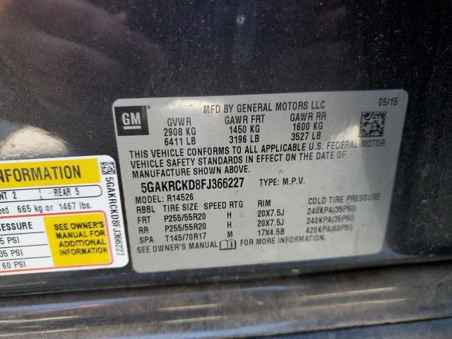 5GAKRCKD8FJ366227 - 2015 BUICK ENCLAVE CHARCOAL photo 14