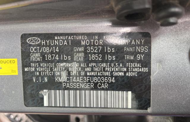 KMHCT4AE3FU803694 - 2015 HYUNDAI ACCENT GLS GRAY photo 10