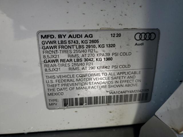 WA1C4AFY4M2042115 - 2021 AUDI SQ5 PRESTIGE WHITE photo 13