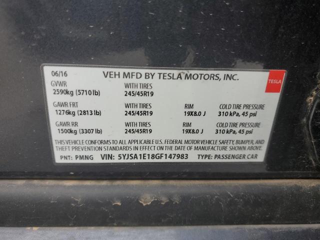 5YJSA1E18GF147983 - 2016 TESLA MODEL S 灰色 照片 12
