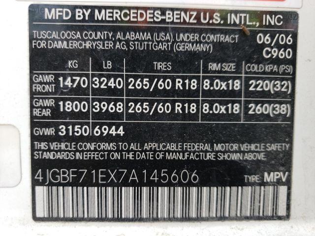 4JGBF71EX7A145606 - 2007 MERCEDES-BENZ GL 450 4MATIC WHITE photo 13