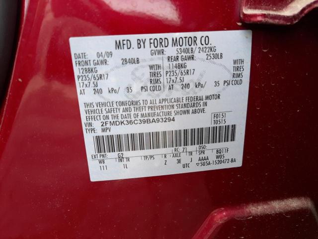 2FMDK36C39BA93294 - 2009 FORD EDGE SE RED photo 12