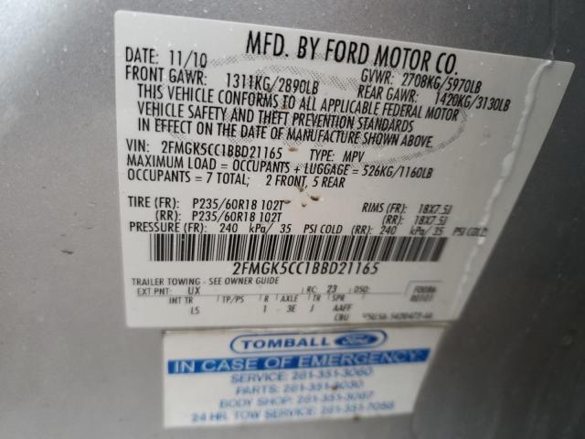 2FMGK5CC1BBD21165 - 2011 FORD FLEX SEL SILVER photo 14