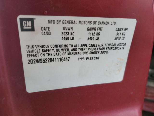 2G2WS522841116447 - 2004 PONTIAC GRAND PRIX GT2 წითელი ფოტო 12