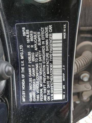 SHHFK7H93JU236367 - 2018 HONDA CIVIC SPORT TOURING BLACK photo 12