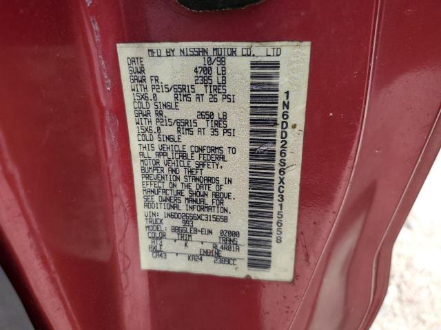 1N6DD26S6XC315658 - 1999 NISSAN FRONTIER KING CAB XE RED photo 13