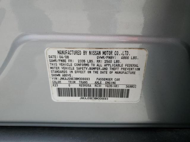 JNKAJ09E38M306693 - 2008 INFINITI EX35 BASE SILVER photo 12