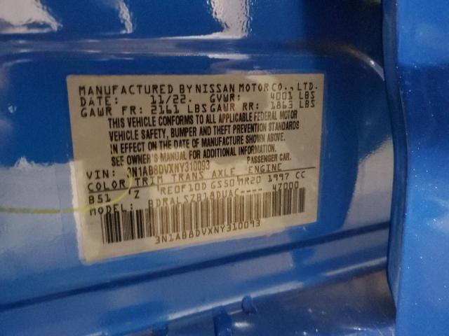 3N1AB8DVXNY310093 - 2022 NISSAN SENTRA SR BLUE photo 12