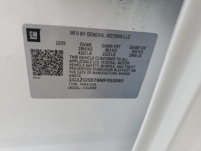 1G1ZG5ST6MF053093 - 2021 CHEVROLET MALIBU RS 白色 照片 12