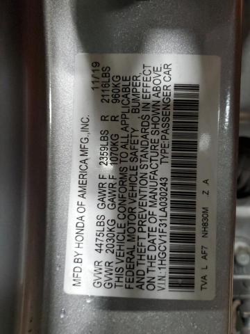 1HGCV1F31LA030243 - 2020 HONDA ACCORD SPORT SILVER photo 12