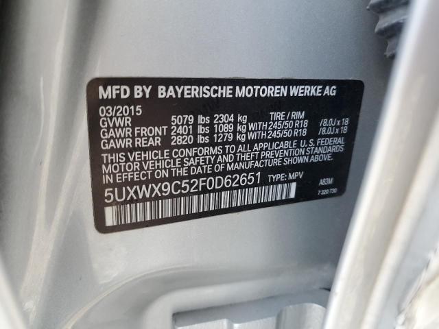 5UXWX9C52F0D62651 - 2015 BMW X3 XDRIVE28I SILVER photo 13