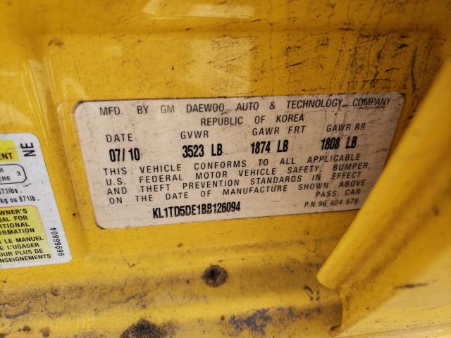 KL1TD5DE1BB126094 - 2011 CHEVROLET AVEO LS 黄色 照片 10