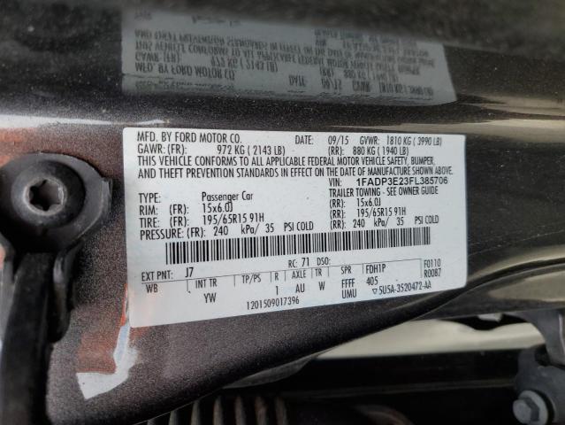 1FADP3E23FL385706 - 2015 FORD FOCUS S GRAY photo 12