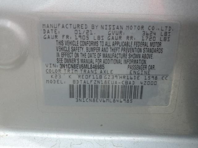 3N1CN8EV6ML846985 - 2021 NISSAN VERSA SV SILVER photo 12