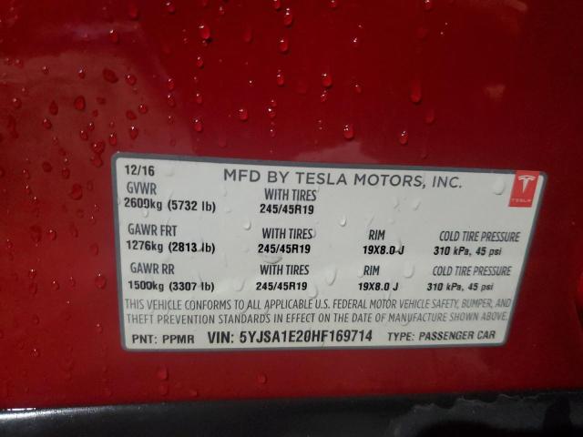 5YJSA1E20HF169714 - 2017 TESLA MODEL S RED photo 13