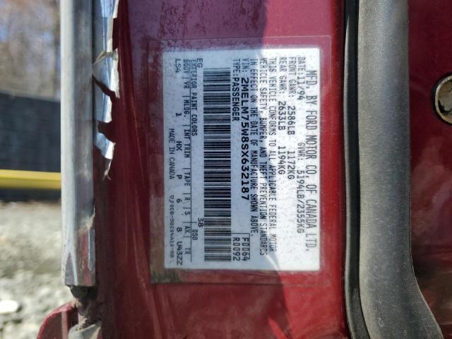 2MELM75W8SX632187 - 1995 MERCURY GRAND MARQ LS RED photo 12