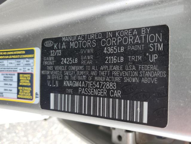 KNAGM4A71E5472883 - 2014 KIA OPTIMA LX SILVER photo 12