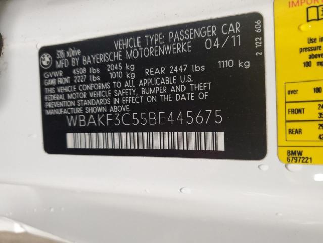 WBAKF3C55BE445675 - 2011 BMW 328 XI WHITE photo 12