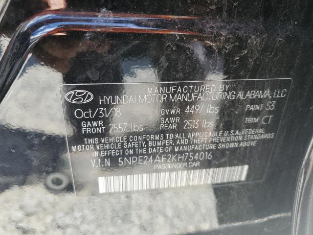 5NPE24AF2KH754016 - 2019 HYUNDAI SONATA SE BLACK photo 12