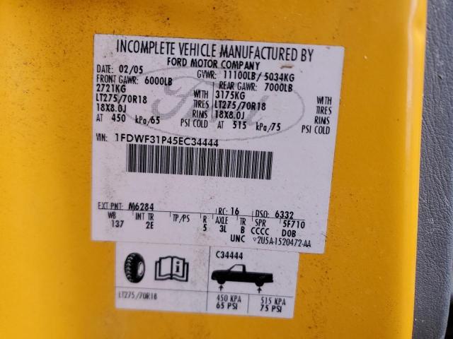 1FDWF31P45EC34444 - 2005 FORD F350 SRW SUPER DUTY YELLOW photo 12