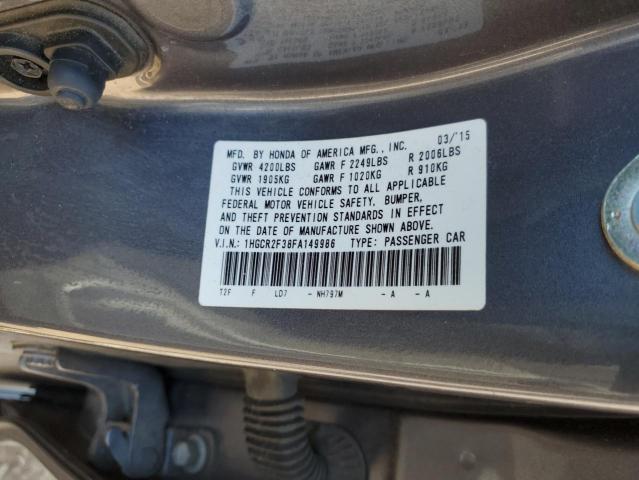 1HGCR2F38FA149986 - 2015 HONDA ACCORD LX GRAY photo 12