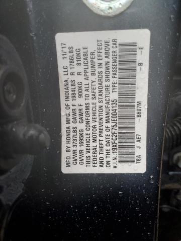 19XFC2F75JE004135 - 2018 HONDA CIVIC EX BLUE photo 12