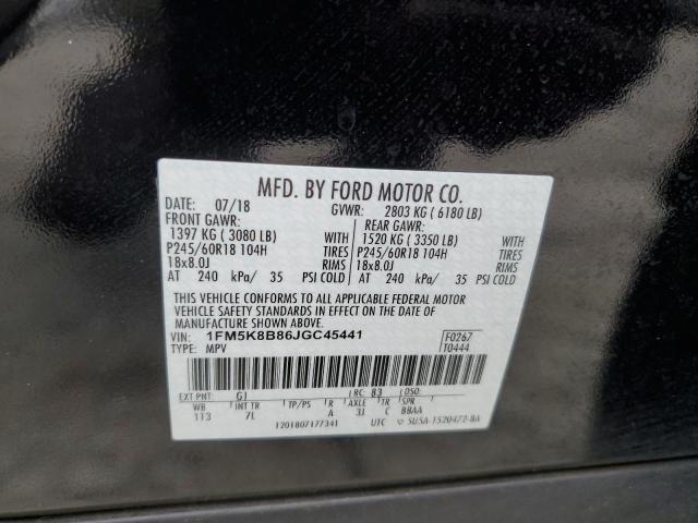 1FM5K8B86JGC45441 - 2018 FORD EXPLORER BLACK photo 12