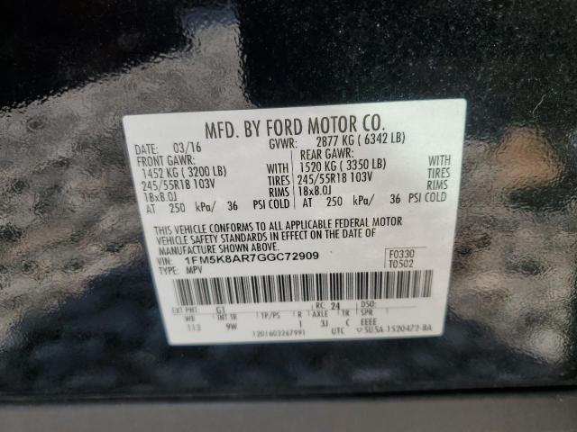 1FM5K8AR7GGC72909 - 2016 FORD EXPLORER POLICE INTERCEPTOR 黑色 照片 13