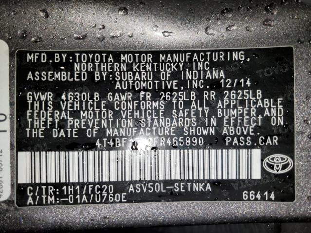 4T4BF1FK2FR465890 - 2015 TOYOTA CAMRY LE GRAY photo 12