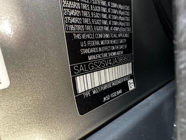 SALGS2SV4JA389503 - 2018 LAND ROVER RANGE ROVE HSE GRAY photo 10