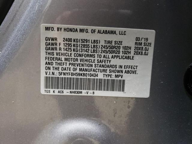 5FNYF8H59KB010434 - 2019 HONDA PASSPORT EXL SILVER photo 13