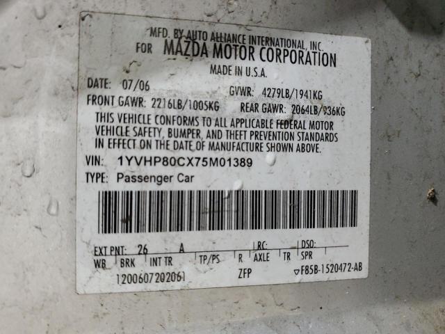 1YVHP80CX75M01389 - 2007 MAZDA 6 I SILVER photo 12