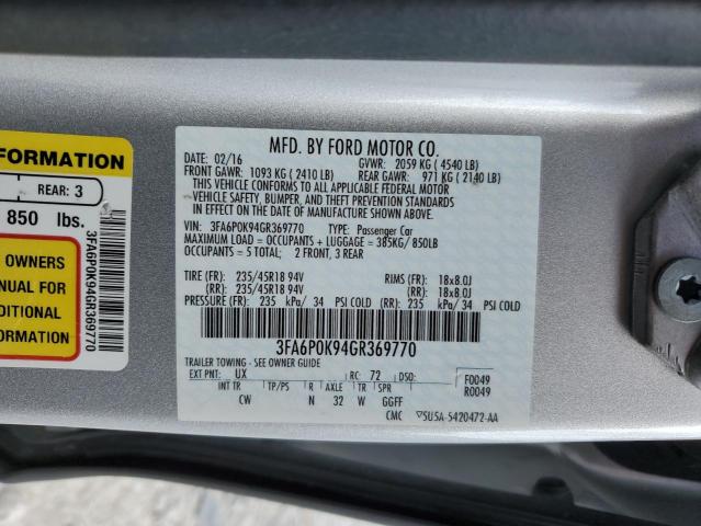 3FA6P0K94GR369770 - 2016 FORD FUSION TITANIUM SILVER photo 12