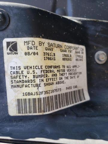 1G8AJ52F35Z107573 - 2005 SATURN ION LEVEL 2 GRAY photo 10