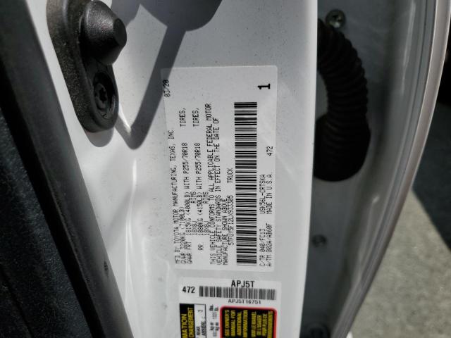 5TFUY5F12LX933305 - 2020 TOYOTA TUNDRA DOUBLE CAB SR/SR5 WHITE photo 12