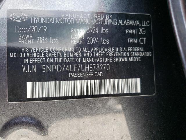 5NPD74LF7LH578270 - 2020 HYUNDAI ELANTRA SE GRAY photo 12